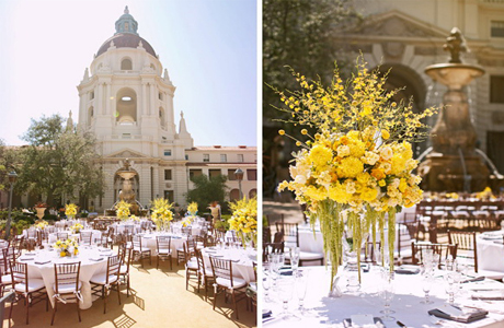 Желтые цветы в свадебном декоре