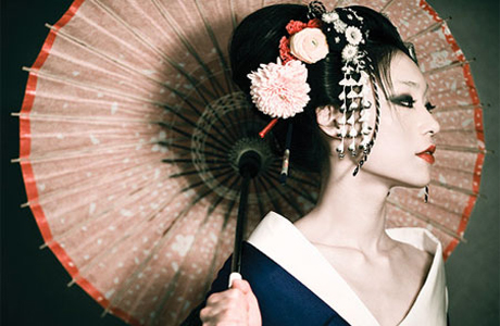 Японский стиль свадебной прически