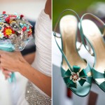 Брошь на обуви невесты и букет из драгоценностей - свадебные фишки