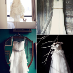 Традиционно фотографируют  свадебное платье на вешалке у окна
