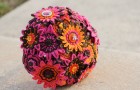 Pink Brown and Orange Felt Embroidered Bridal Bouquet