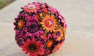 Pink Brown and Orange Felt Embroidered Bridal Bouquet