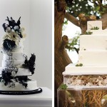 Асимметричные свадебные торты украшенные цветами