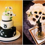 Букет невесты и торт с ипользованием темных цветов