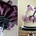 Букет невесты и торт бело-фиолетового цвета