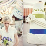 Букет невесты и торт в синих и зеленых тонах