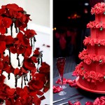 Красные свадебные торты с лепестками роз 