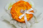 Naturally Orange Bloom on Silk Dupioni Wedding Ring Pillow