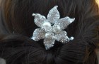 Art Deco Rhinestone flower With Pearl Hair Comb, Bridal Hair Comb