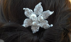 Art Deco Rhinestone flower With Pearl Hair Comb, Bridal Hair Comb