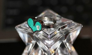 Heart Ring- Stainless Steel with Turquoise Tinted Concrete Ring and Mirrored Glass Embellishment & Crushed Glass Ring