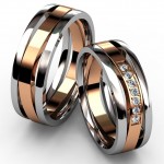 Платиновые обручальные кольца с полосой из красного золота