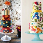 Разноцветные цветы на свадебных тортах