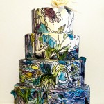 Свадебный торт с расцветкой под витраж